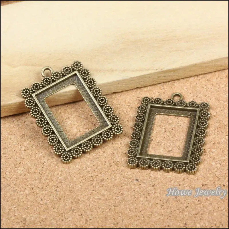 

22pcs vintage antique bronze Rectangle Cameo/Cabochon frame pendant charm diy jewelry Findings 40*29mm ( fit 18*25mm)