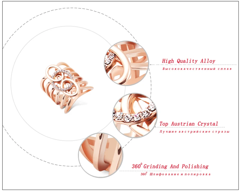 Ajojewel Fashion Wide Ring Women Girls Lovers Rose-Gold-Color Top Quality Crystal Geometric Oval Jewelry | Украшения и аксессуары