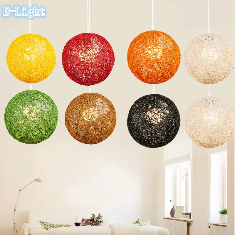 Плетеный подвесной светильник 20 см современный короткий из ротанга для