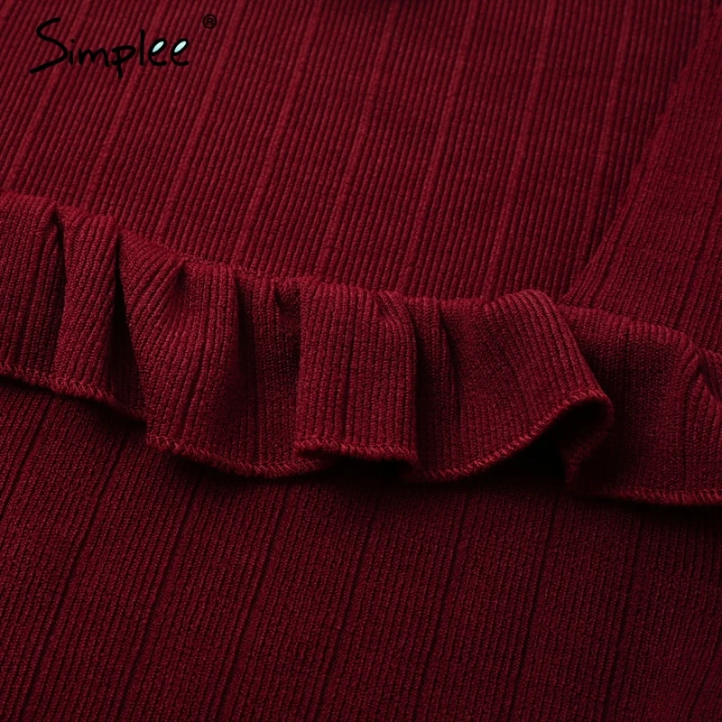 Simplee Ruffles квадратный вырез трикотажное платье-свитер женское винтажное