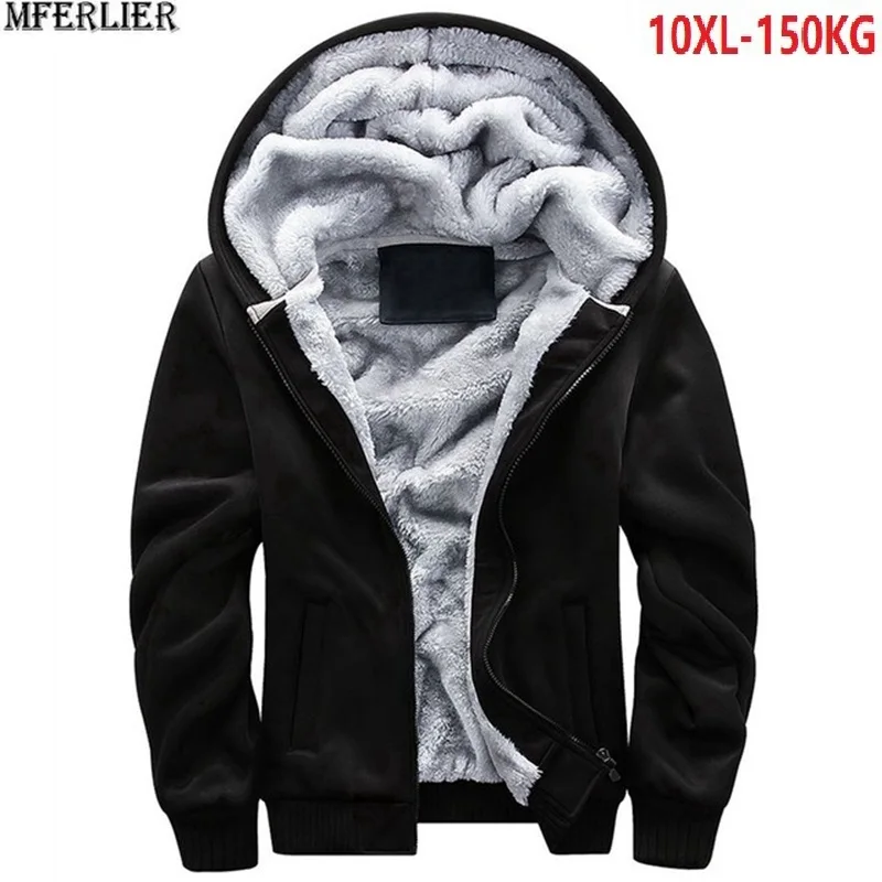 Зимние мужские плотные флисовые толстовки с капюшоном куртки теплые 8XL 9XL 10XL