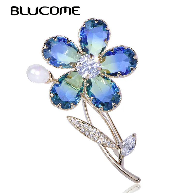 Blucome роскошная брошь в виде цветка, циркония, меди, жемчуга, кристаллов, ювелирные изделия для женщин, девушек, одежда для свадьбы, элегантная булавка, аксессуары, подарки