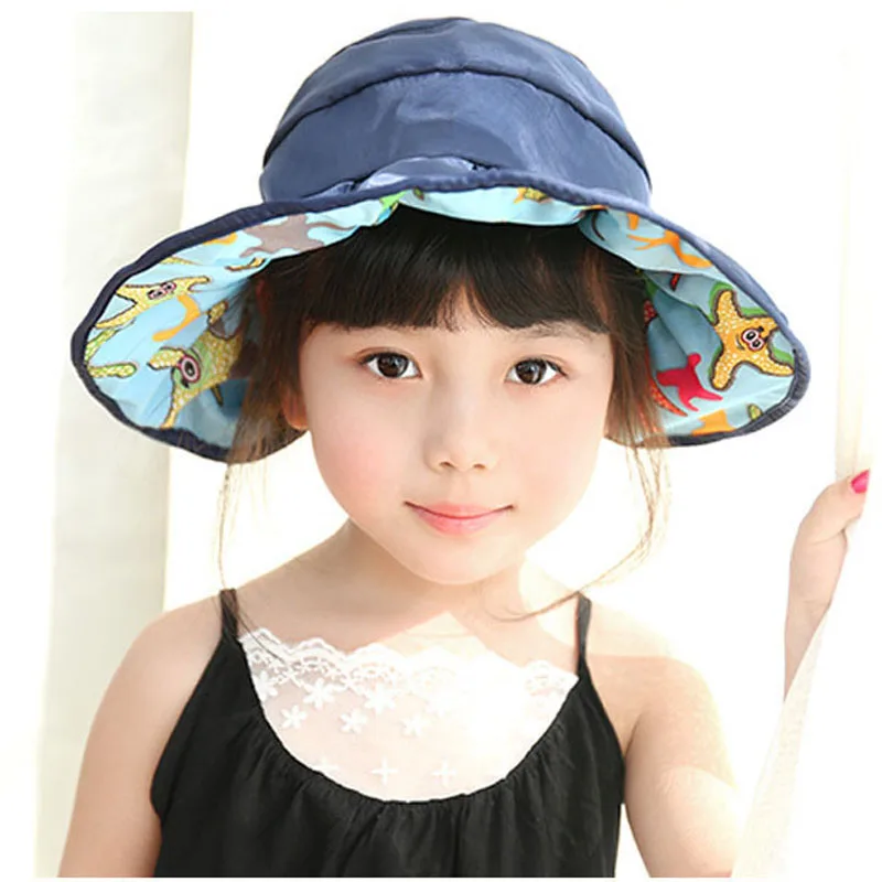 Летние Детские Солнцезащитные шапки AB для девочек пляжные складные отдыха