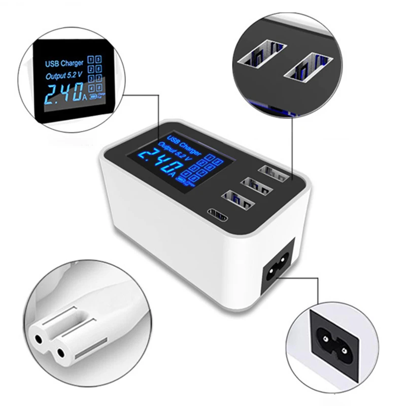 Светодиодный дисплей 3 порта Usb зарядное устройство с Type C для Samsung Iphone Ipad Быстрый