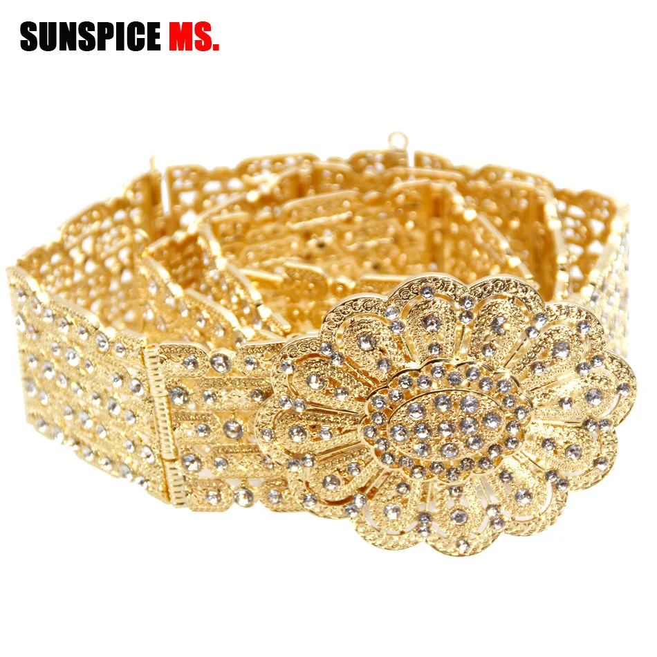 

SUNSPICE-MS Gold-Color Women Flower Wedding Belt Rhinestone-Studded Adjustable Length Waist Chains Princess Body Jewelry Gifts