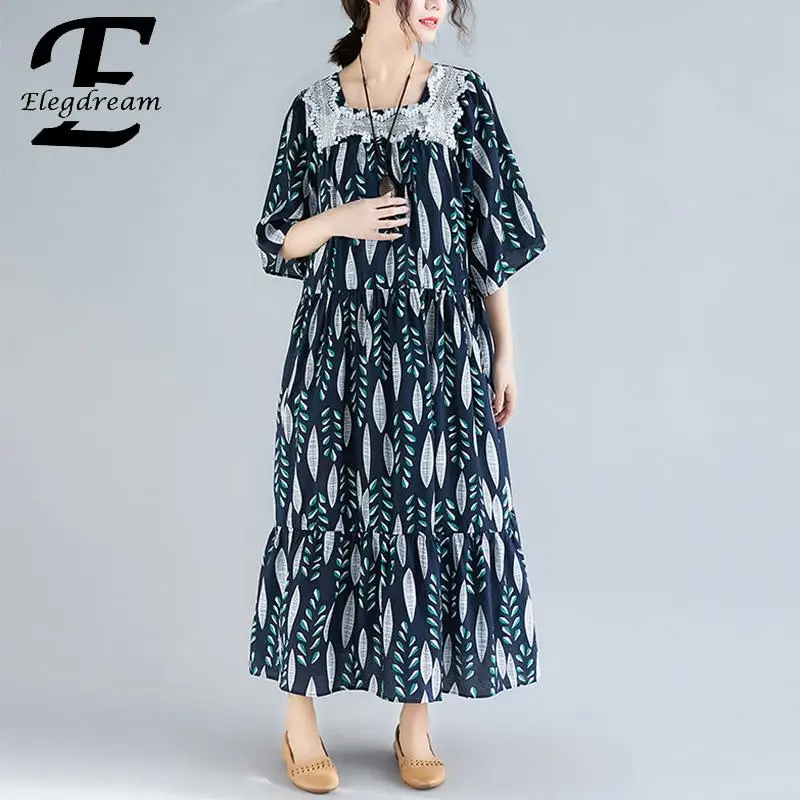 Elegdream Большие размеры женское летнее длинное платье с принтом плюс повседневное