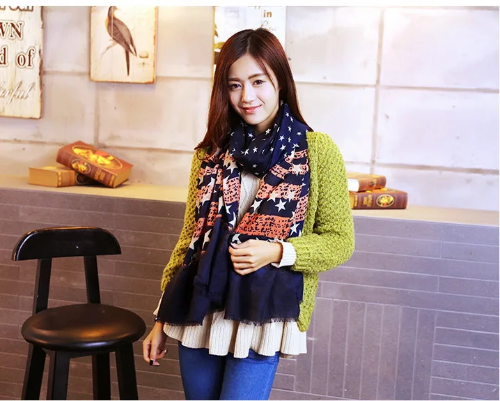 2016 новое поступление высококачественный Женский шелковый шарф с принтом звезды