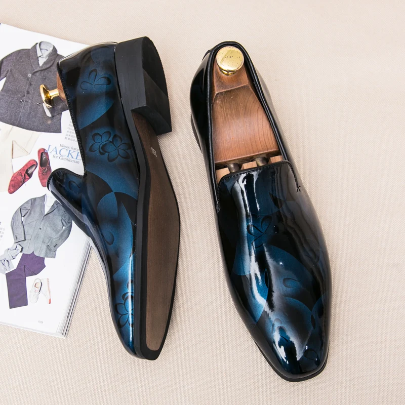 Мужские туфли из лакированной кожи с цветочным принтом|shoes brand|shoes forshoes for men |