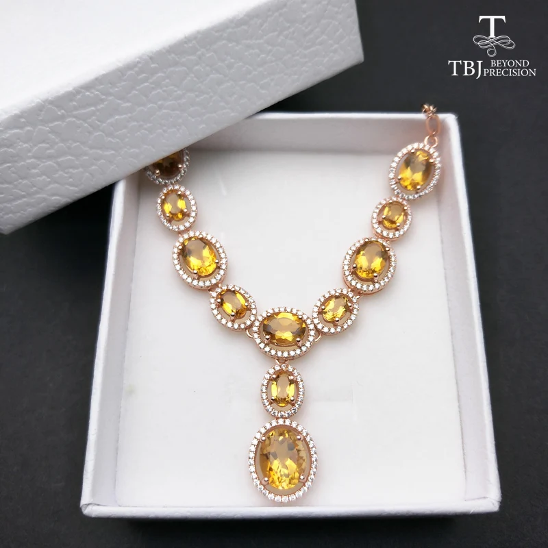 

TBJ, "Party Queen"Natural Gemstone Necklace with natural citrine in 925 sterling silver rose gold color for lady with gift box