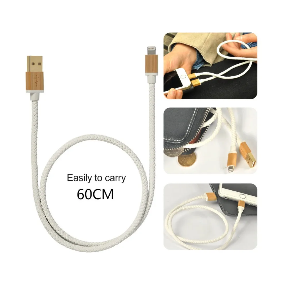 MFi Сертифицированный ZORESYN 60 см короткий USB кожаный плетеный кабель для iPhone XS Max XR X 8