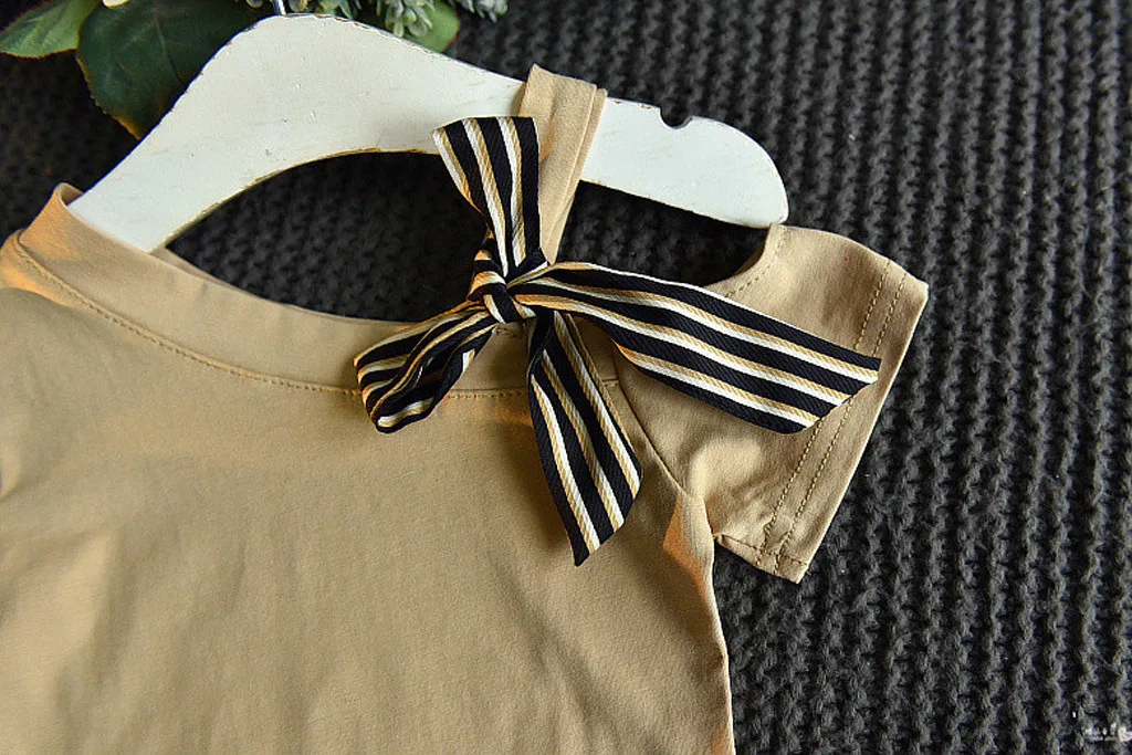 Детская одежда футболка с бантом для маленьких девочек топы в полоску свободные