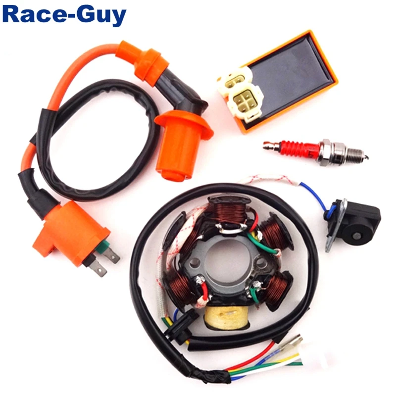 Magneto Stator + Racing Ignition Coil 6 Pin AC CDI Box A7TC Spark Plug For Chinese GY6 49cc 50cc Engine Moped Scooter |