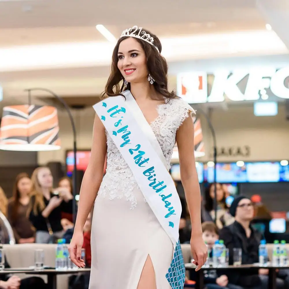 OurWarm девушка блеск Русалка Sash 180X10 см девочек день рождения принцессы корона 21st