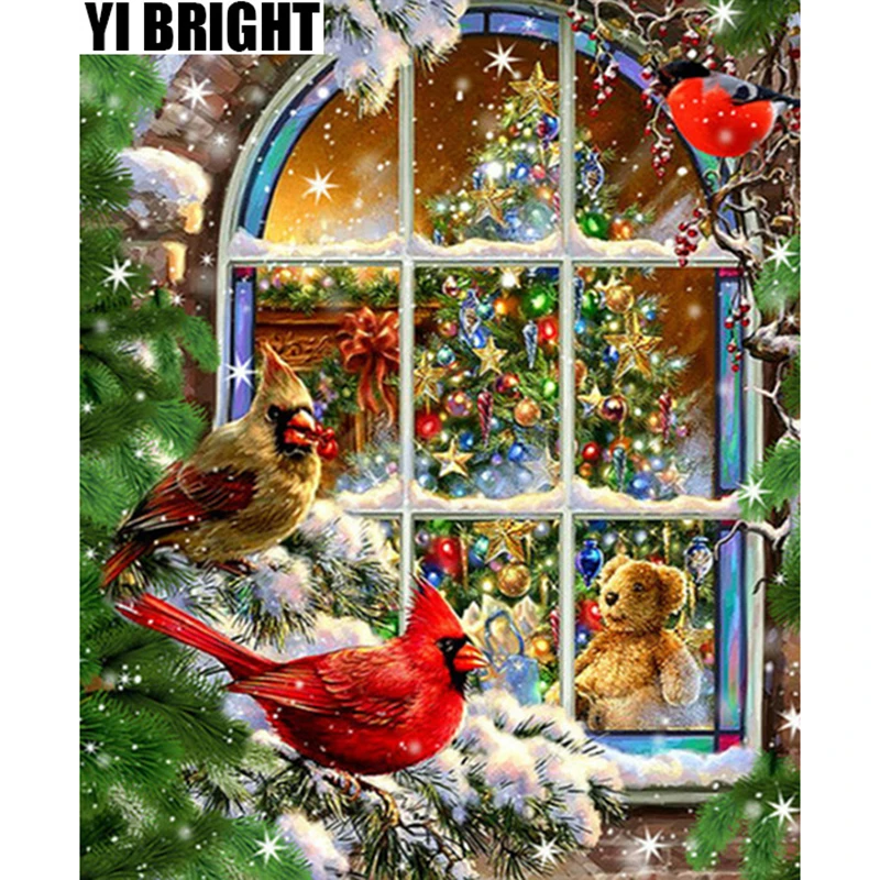 3D Алмазная вышивка YI BRIGHT DIY крестиком картина Птицы на рождественской елке