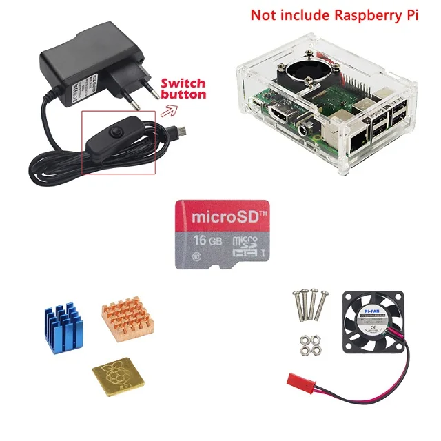 Kit B Для Raspberry Pi 3 комплект Акриловый чехол коробка+ вентилятор охлаждения+ адаптер питания зарядное устройство+ радиатор Coolor для Pi 3 Модель B 3B Plus - Цвет: Kit B