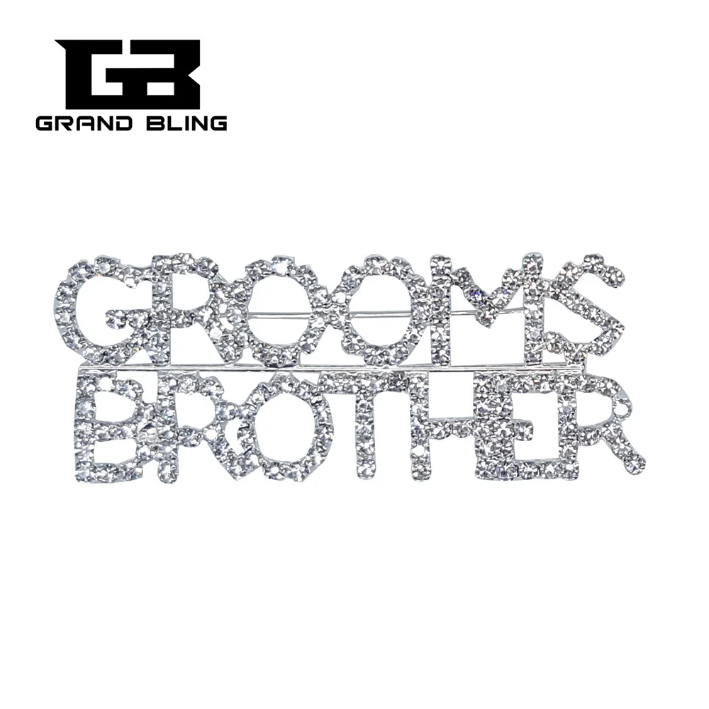 

BlingBling Crystal Wedding Theme Accessory "GROOMS BROTHER" Word Brooch Pin for Groom's Relative