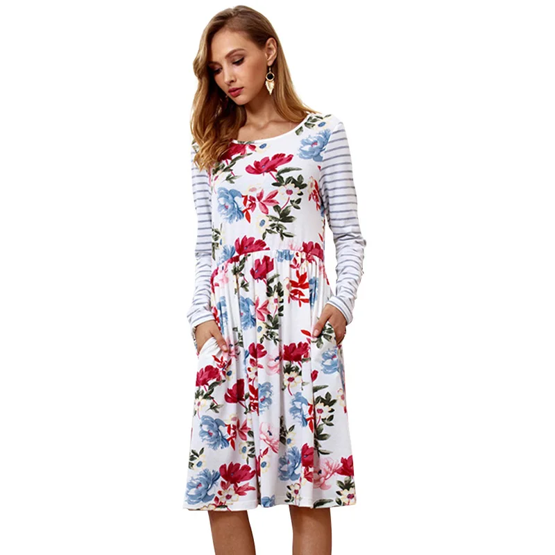 Julyee платье миди с цветочным принтом Осенняя Женская одежда длинными рукавами в