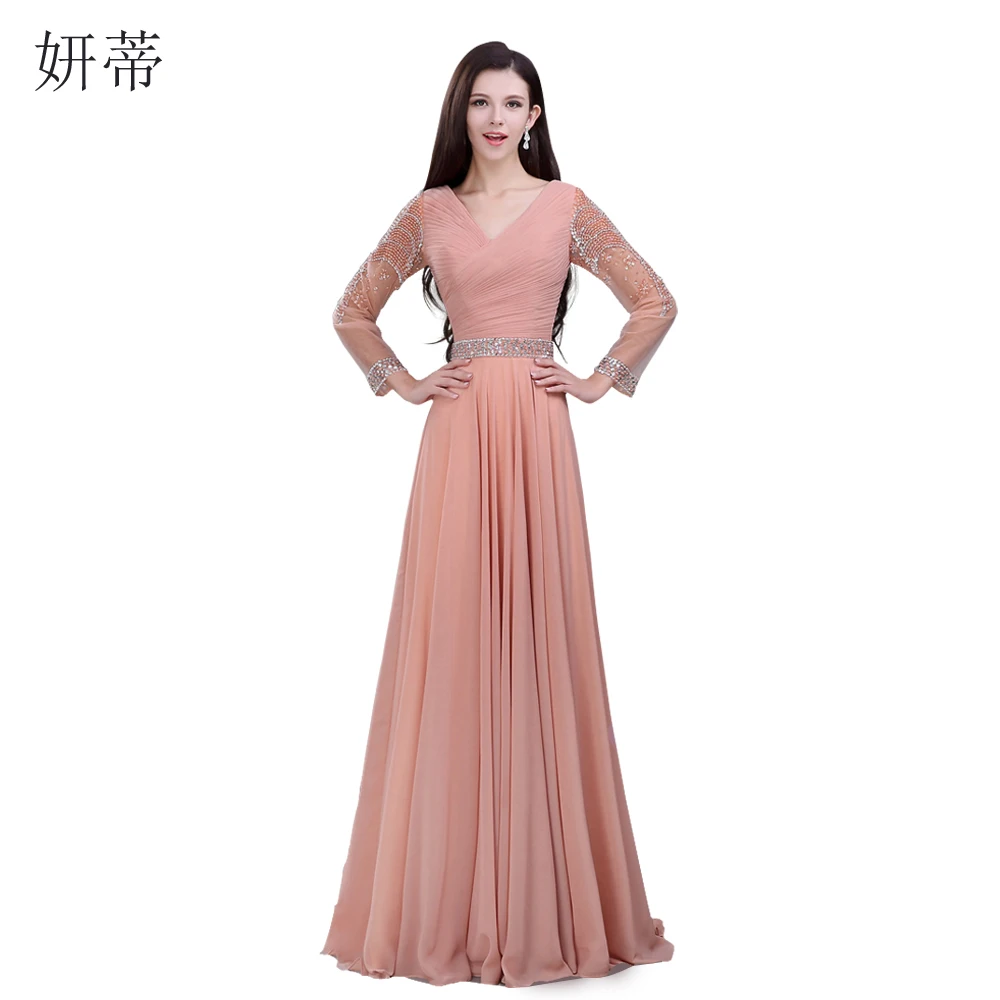 Элегантное Вечернее Платье трапеция с длинным рукавом и V образным вырезом