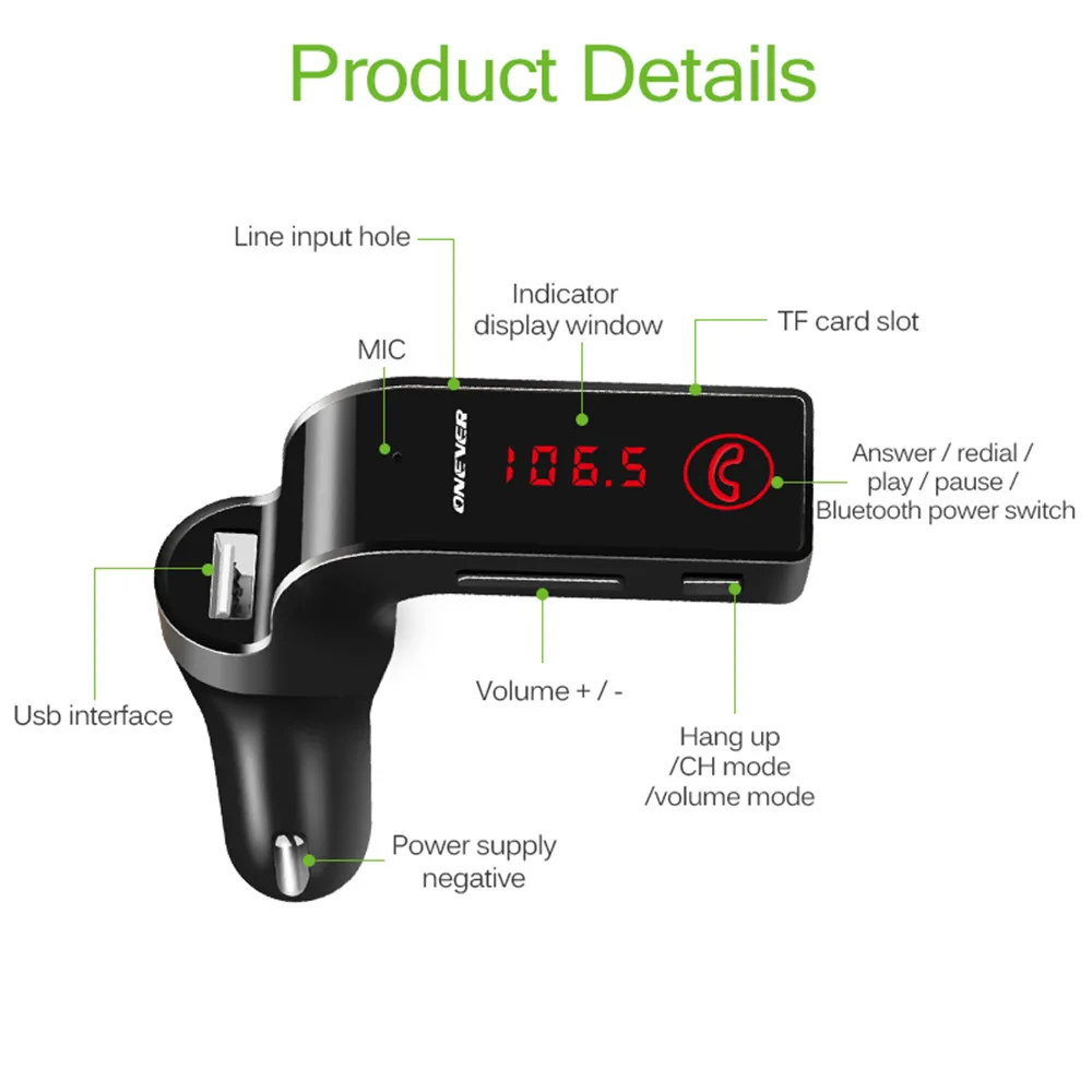 ONEVER 4 в 1 Автомобиль Музыка Аудио MP3 плееры 2.1a USB Зарядное устройство Bluetooth Handsfree fm