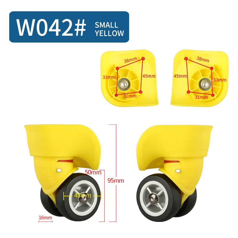 W042 Small Yellow Тележка для ремонта, универсальные колеса, аксессуары, запчасти, колеса, обслуживание, пароль, чемодан, багажные тапочки, Универсальные ролики для багажа - Цвет: W042 Small Yellow