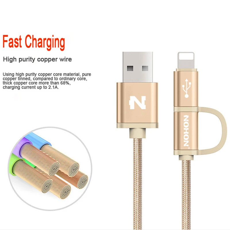 Зарядный кабель NOHON 2 в 1 Micro 8pin USB для iPhone Xs Xr X 8 7 6 6S Plus SE iOS 10 9 Samsung LG HTC мобильный