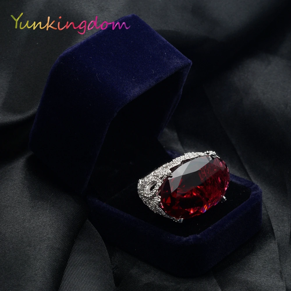 Женское кольцо на палец Yunkingdom большие овальные кольца с красным фианитом для
