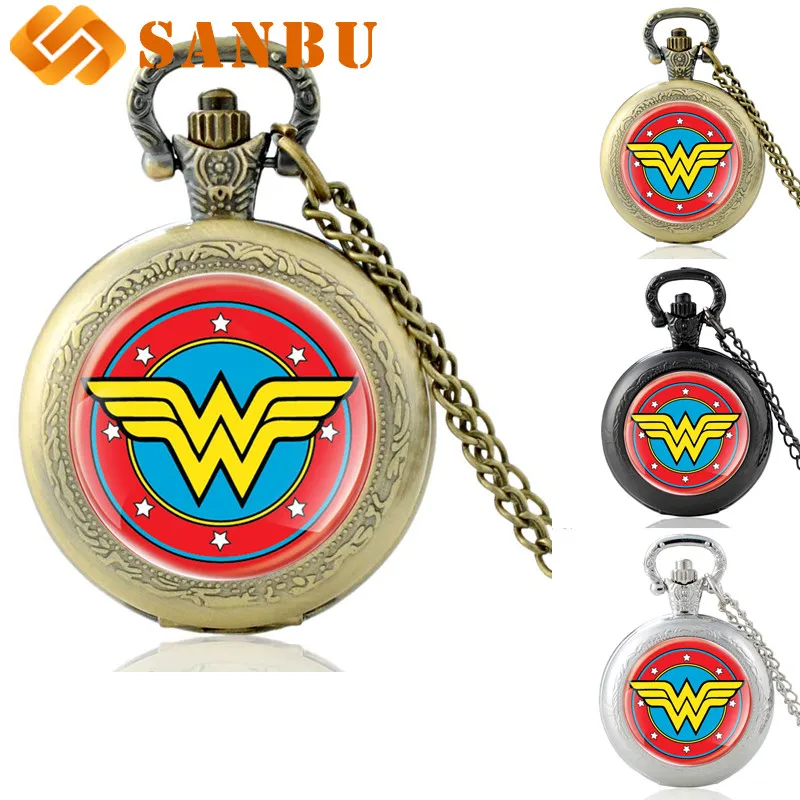Винтажное ожерелье Wonder Woman часы Ретро Бронзовые женские кварцевые карманные часы