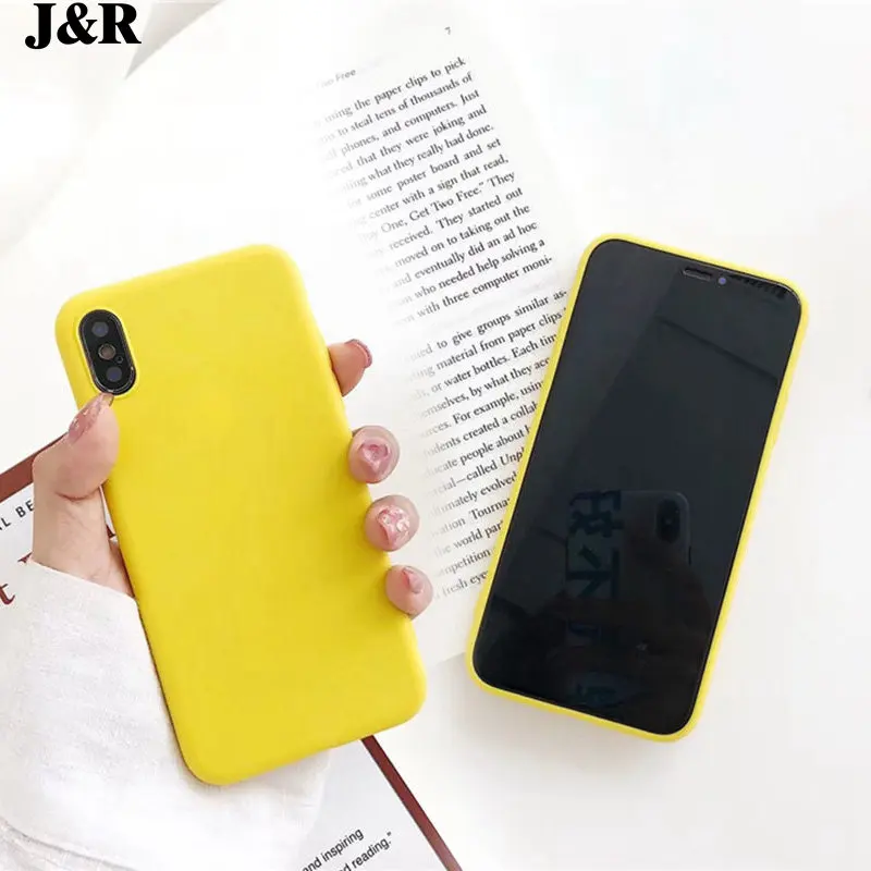 J&ampR Fashion Simple Solid Color Phone Case For iPhone 6 6s 7 8 Plus X Yellow Silicone Soft TPU Back Cover Cases |
