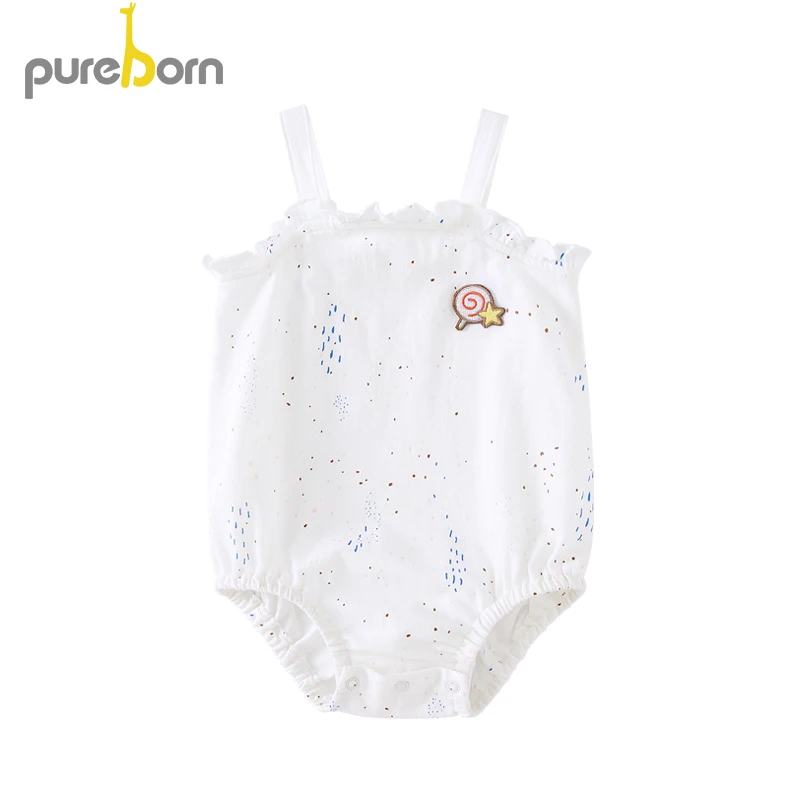 Pureborn/боди для новорожденных девочек Хлопковая дышащая одежда без рукавов с