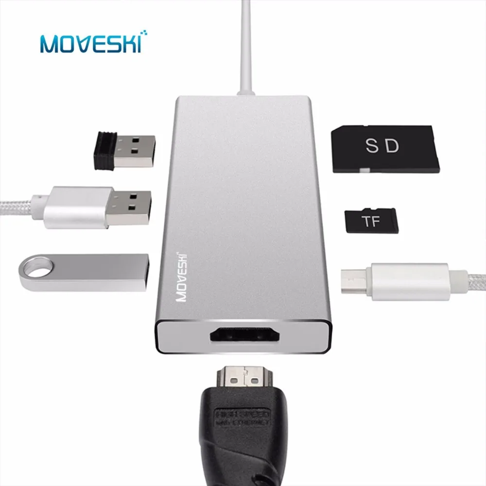 VT101 USB C Hub 3 1 с портом для зарядки HDMI-совместимый порт 2 0 и порты SD Micro кардридер |