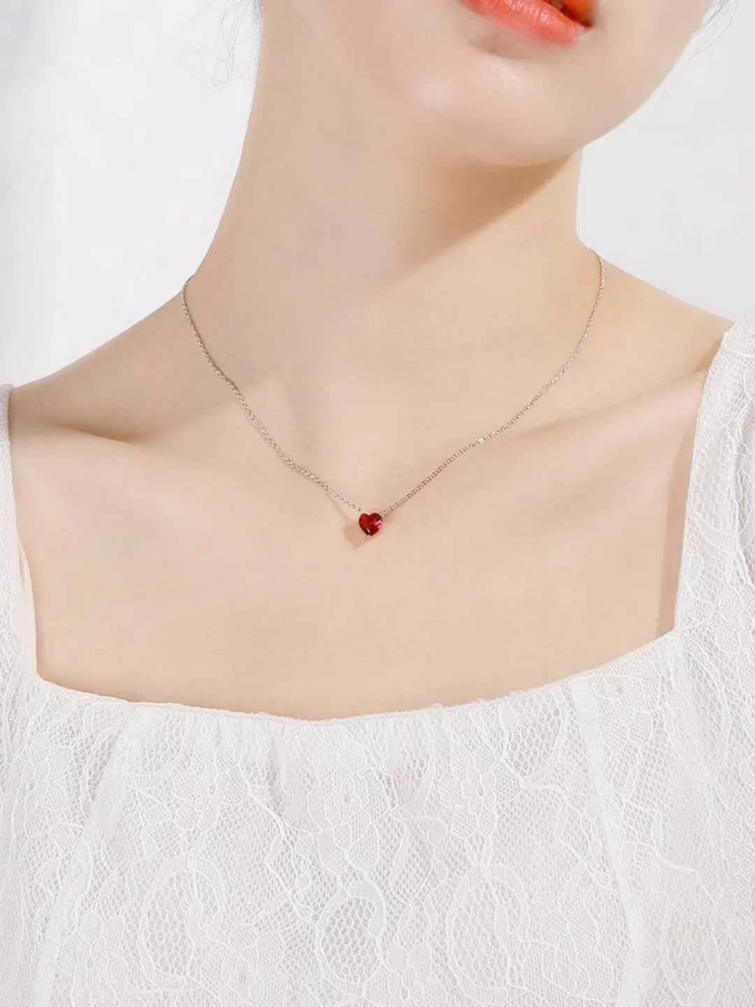Корейский 925 из стерлингового серебра, рубиновое Цепочки и ожерелья корунд хрустальное сердце кулон на цепочке для носки на ключицах Bizuteria украшения халцедон colgantes кулон нефрит подвески