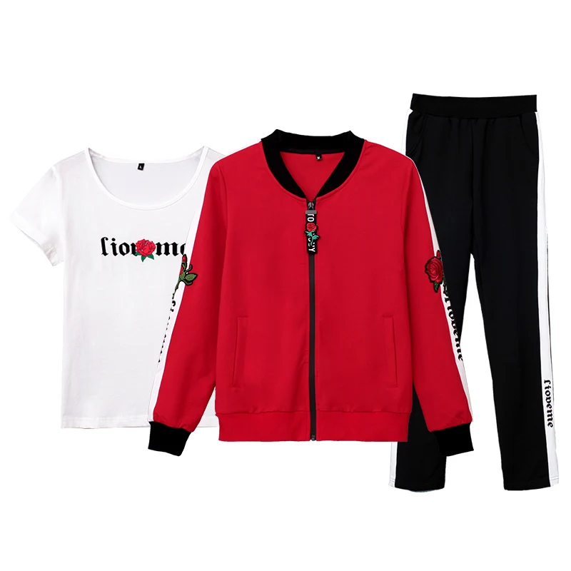 Осенний спортивный костюм для женщин комплект из трех предметов одежда бега