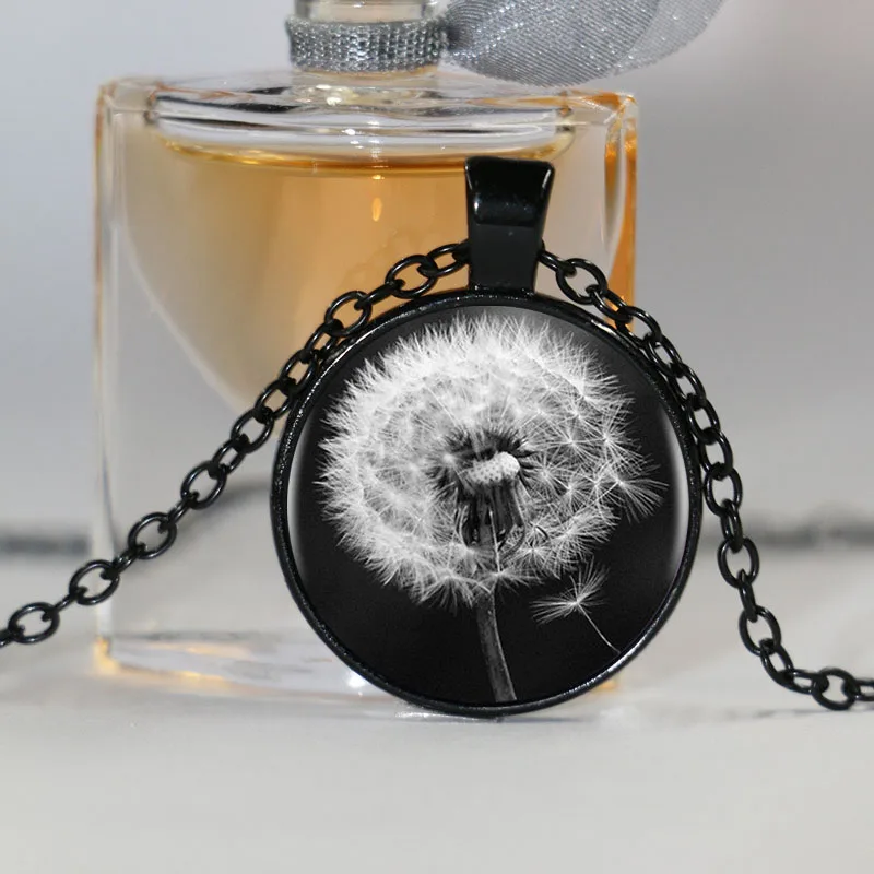 Колье и подвески с логотипом одуванчика черно-белый цветок ручная работа круглая