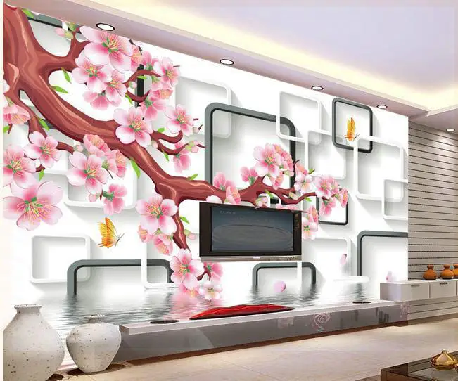 New large wallpaper Custom Stereo Box romantic flowers 3D mural wall paper papel de parede stickers 8895 pink wal | Обустройство дома