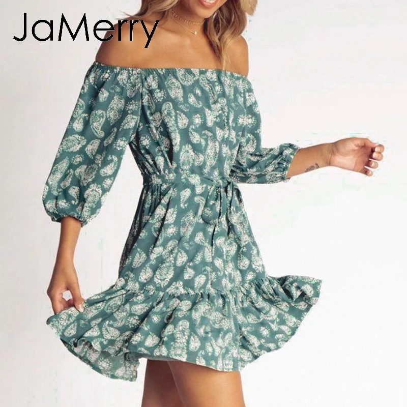 JaMerry/винтажное богемное платье с рукавами фонариками и рюшами для женщин летний