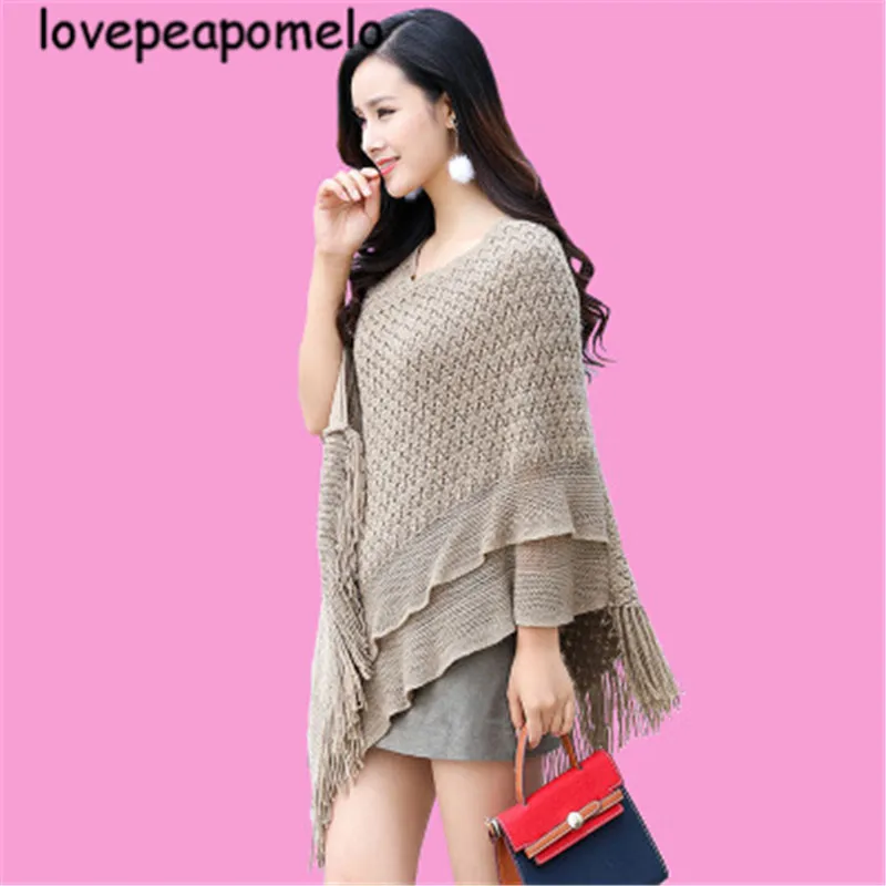 Spring Autumn Knitted Sweater Large Size Women's Costumes Vintage Patchwork Shawl Loose Tassel Batwing Sleeve Pullover J319 | Женская