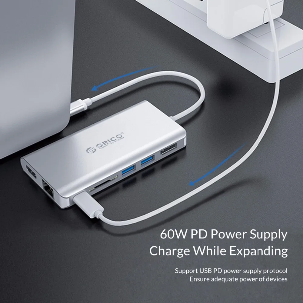 ORICO 8 в 1 usb хаб USB C HDMI RJ45 концентратор для MacBook samsung Galaxy S9 Note 9 huawei P20 Pro type 3 0