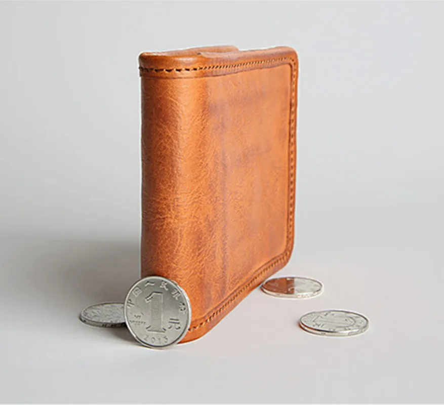 Японский стиль дизайнер растительного дубления кожи для мужчин тонкий мини