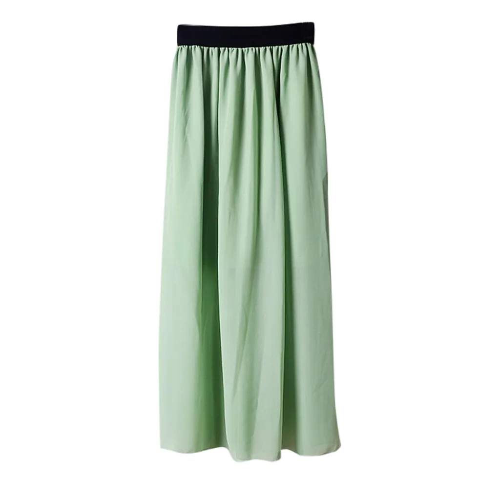 Stretch High Waist Maxi Skirt Chiffon Skirts For Women Plain Pleated Long Womens May | Женская одежда