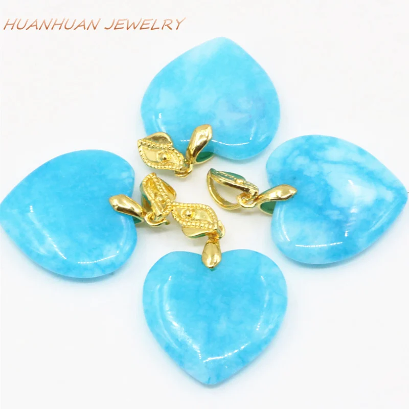 New Trendy Natural Blue Jades Chalcedony Stone Pendant Chain Necklace For Women Heart Shape 25mm Pendants Charms Jewelry B3350 | Украшения