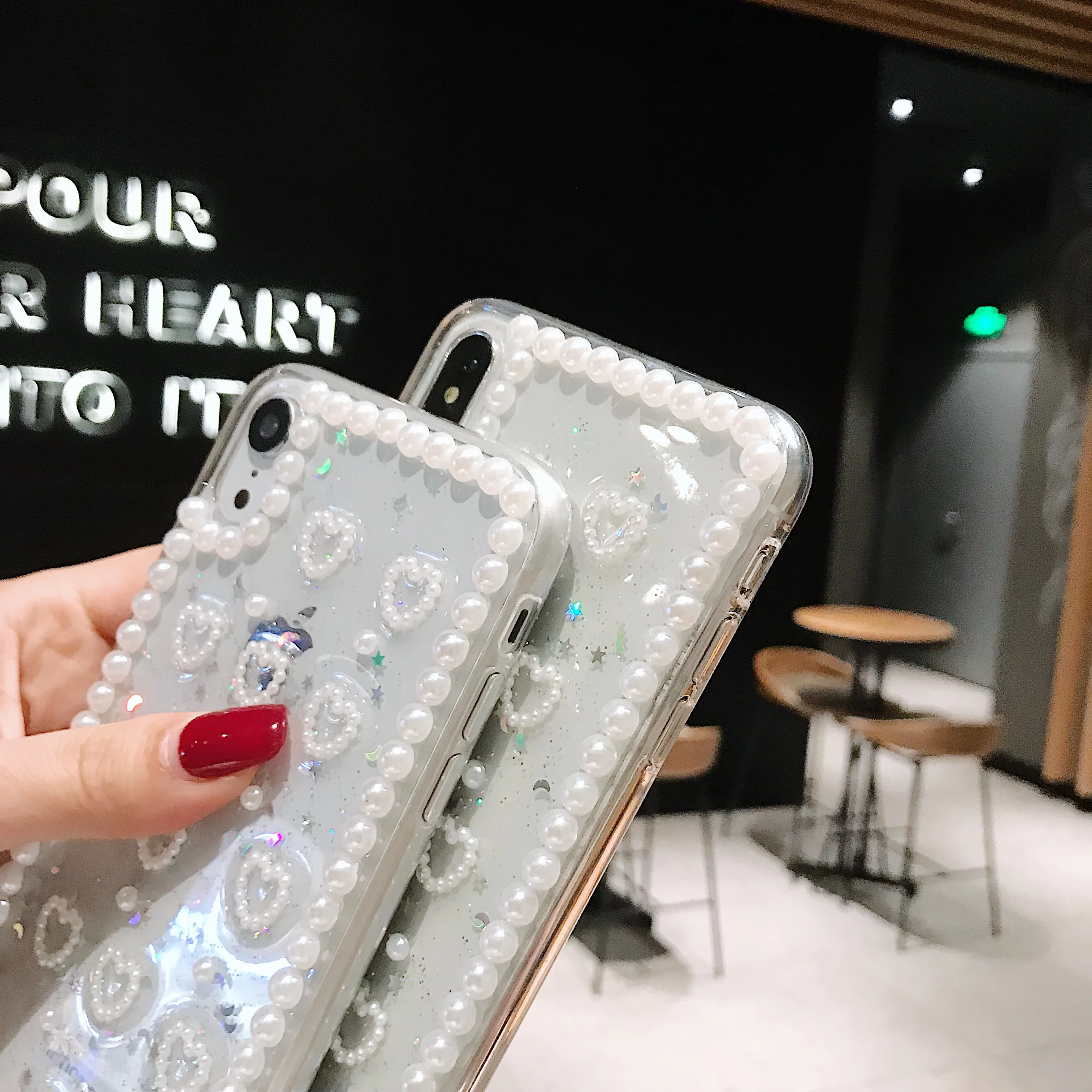 Модный Блестящий Прозрачный чехол из ТПУ с кристальным жемчугом и стразами для