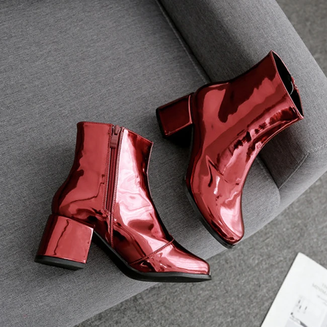 MONMOIRA Sexy Laser Patent Leather Ankle Boots for Women Round Toe High Heel Martin Winter Shoes SWE0322 | Обувь