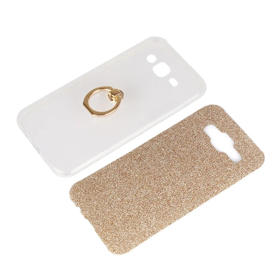 Для samsung Galaxy J5 (2015) Мягкие TPU с стенд для колец на палец блеск крышка блестки