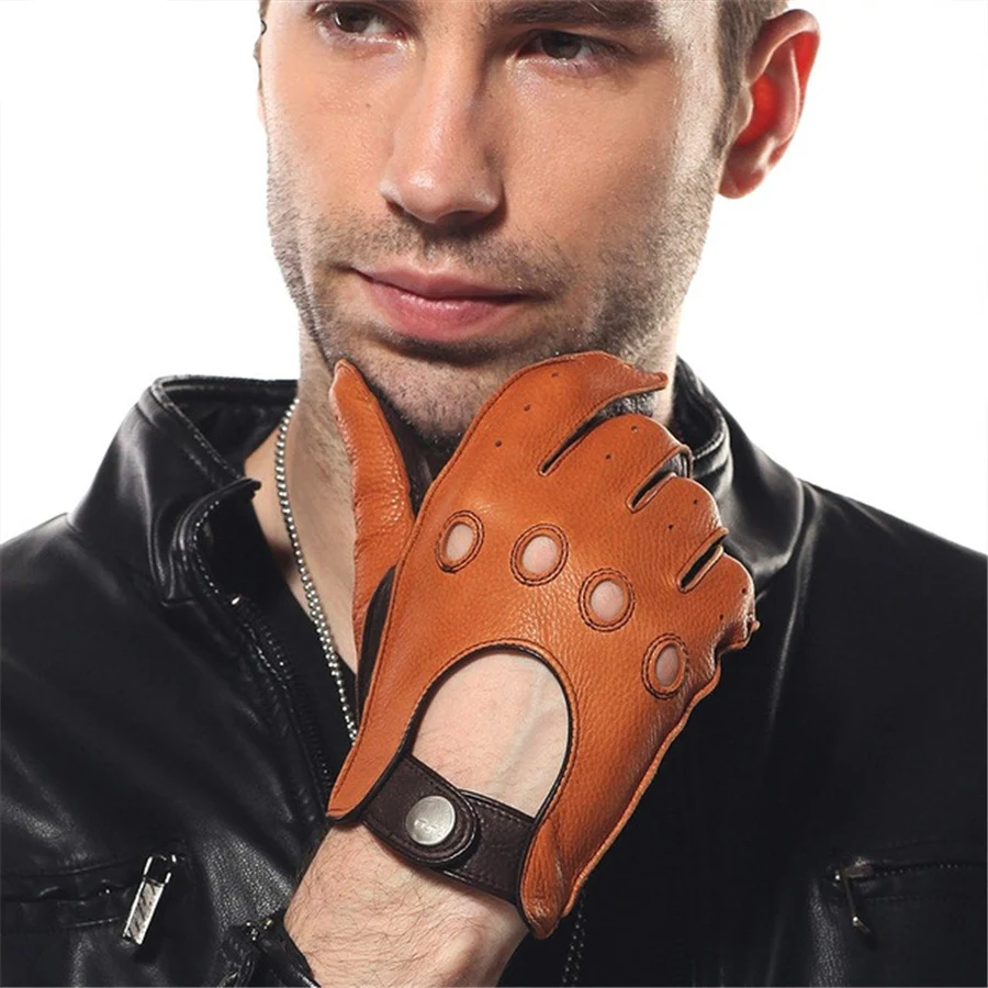 

Fashion Men Deerskin Gloves New Arrival LuxuryGenuine Leather Driving Glove Solid Wrist Breathable Motorcycle EM002W