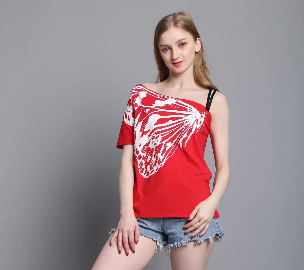 Xunnewei новые летние пикантные Дамская мода короткий рукав косой с принтом бабочки