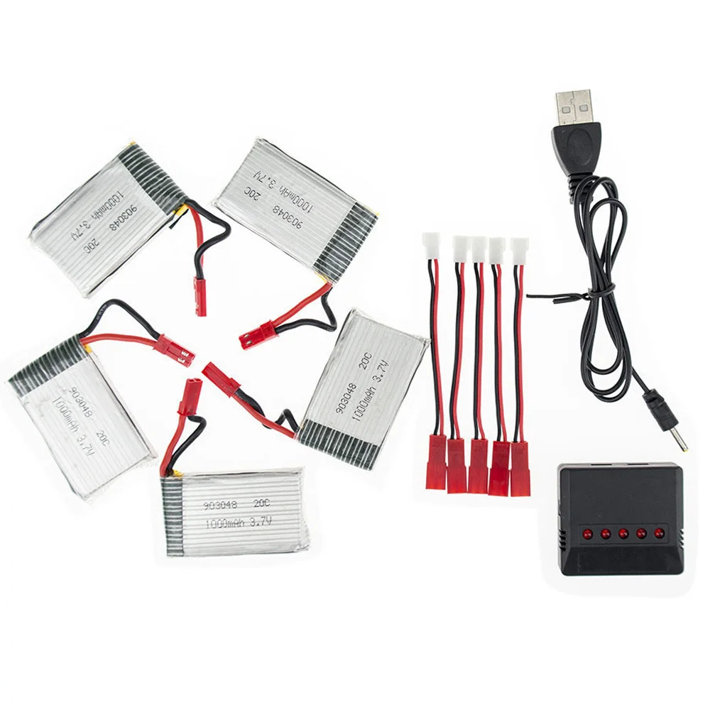 5 батарейки для ПК 3 7 V Lipo 1000 mAh 20C JST с черным зарядным кабелем JJRC H11WH H11D HQ898 RC