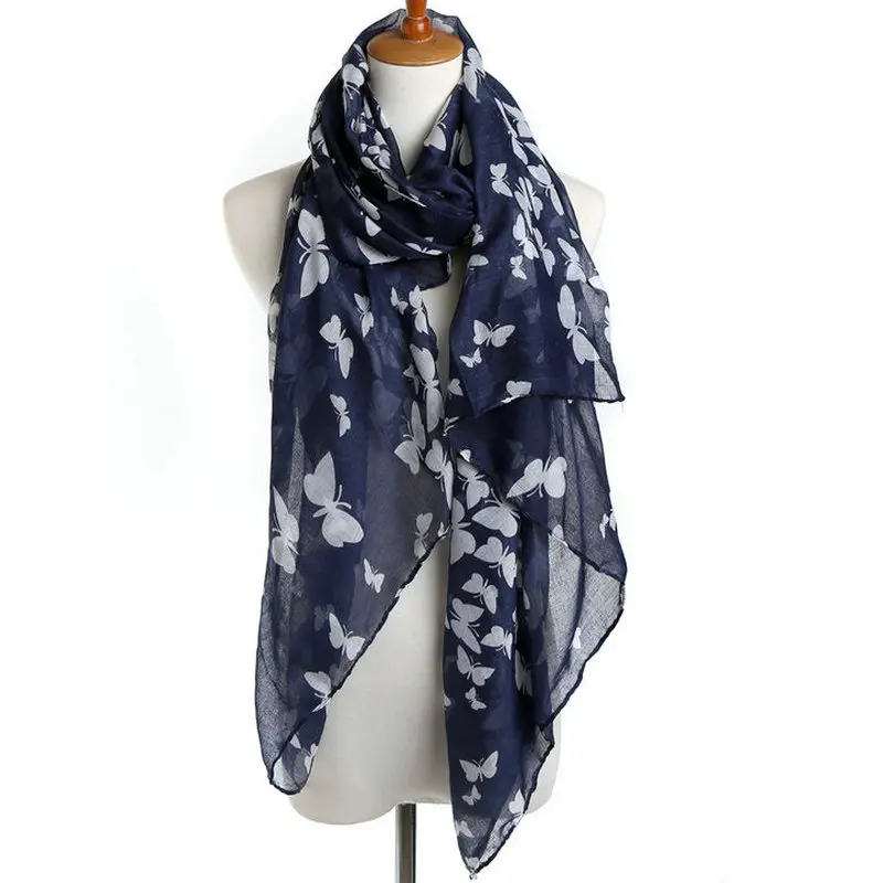 Шарф-накидка с бабочками женский синий весна-лето шарф бабочкой YG562 |
