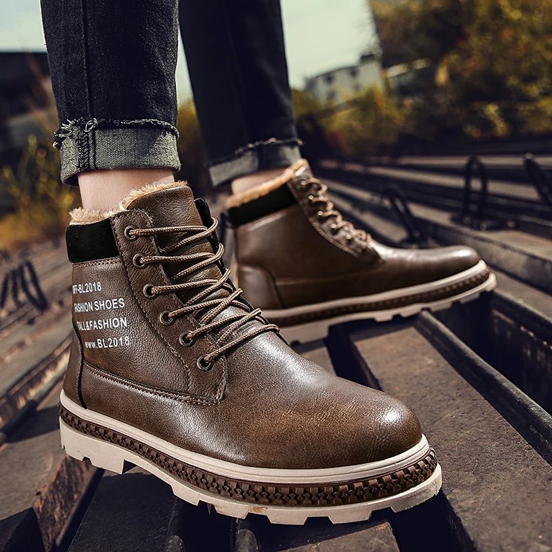 YIXI Brand Men's Boots Leather Winter Warm Shoes Motorcycle Mens Ankle Boot Doc Martins Autumn Men Botas Hombre |
