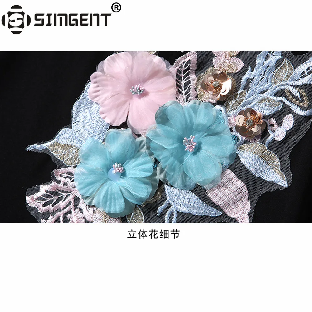 

Simgent Summer Women Vintage A Line Short Sleeve Beading Applique Mesh Turn Down Collar Mini Embroidery Dress Vestidos SG95241