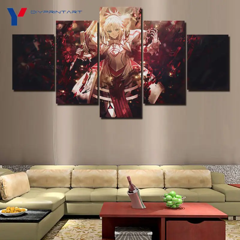 Morмелд красный саблей 5 панелей модный постер с животными Fate Apocrypha настенное